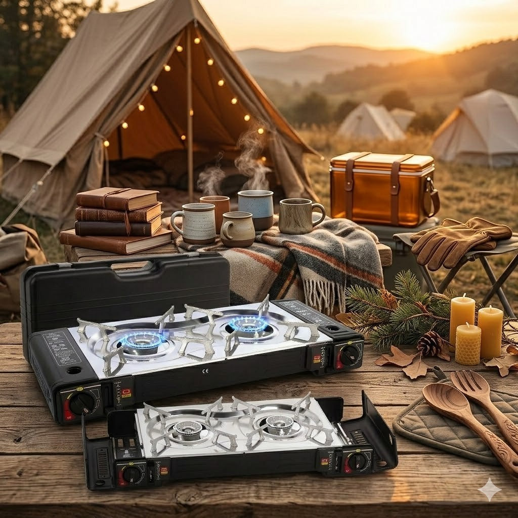 Doppel Campingkocher 2 flammig Gaskocher Kartusche Outdoor Herd