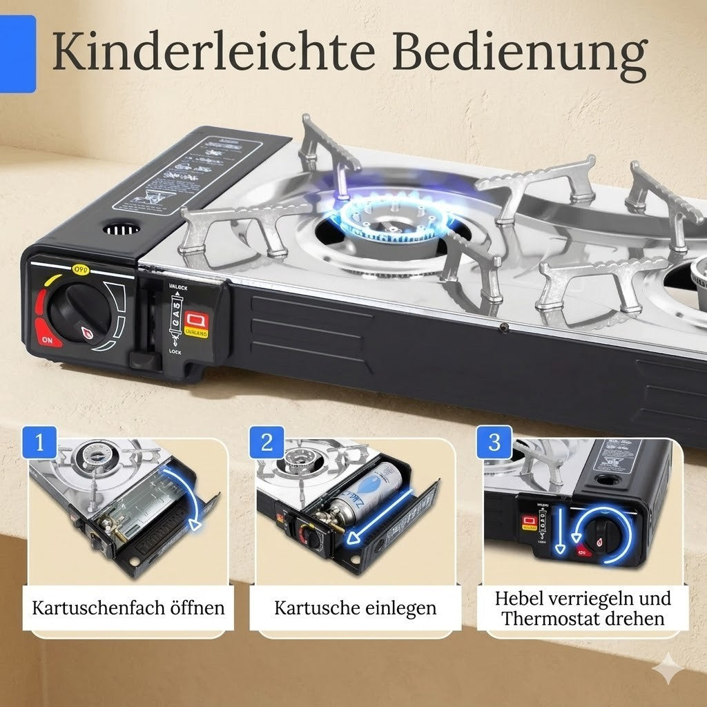 Doppel Campingkocher 2 flammig Gaskocher Kartusche Outdoor Herd