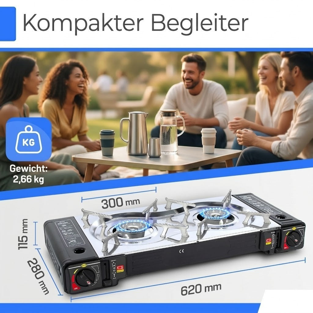Doppel Campingkocher 2 flammig Gaskocher Kartusche Outdoor Herd