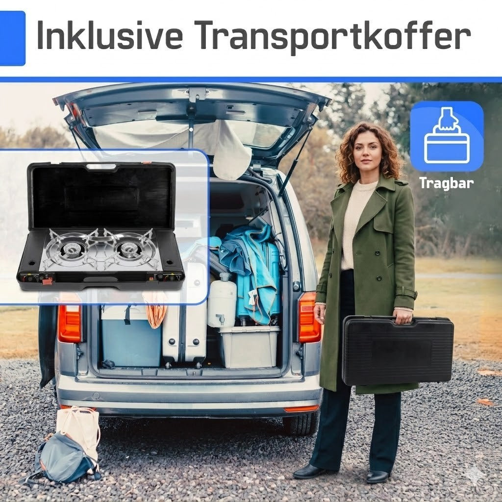 Doppel Campingkocher 2 flammig Gaskocher Kartusche Outdoor Herd