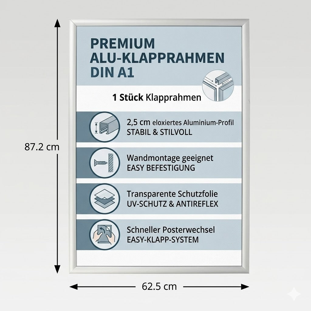 Klapprahmen A1 Posterrahmen Alu 25mm Wandmontage Werberahmen