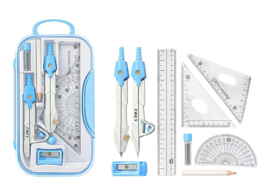 Geometrie Set 9 teilig Zirkel Lineal Geodreieck Etui Schule Set