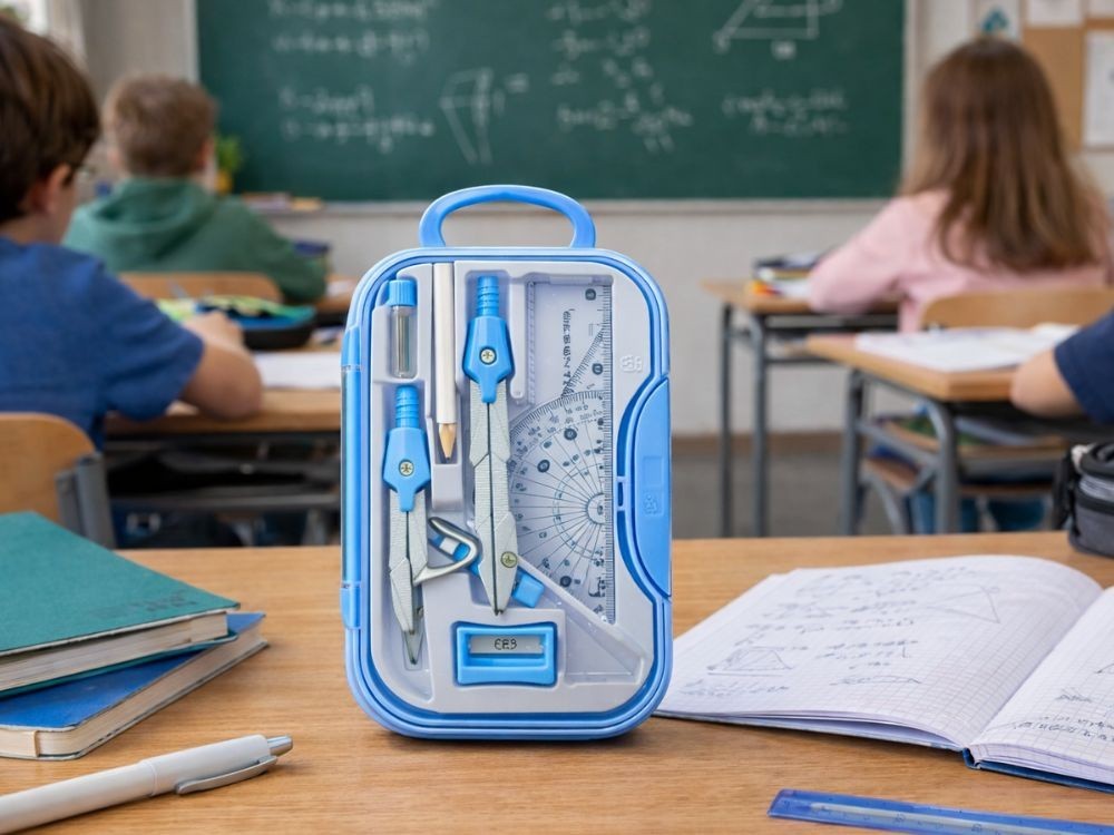 Geometrie Set 9 teilig Zirkel Lineal Geodreieck Etui Schule Set