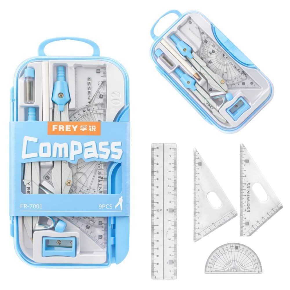Geometrie Set 9 teilig Zirkel Lineal Geodreieck Etui Schule Set