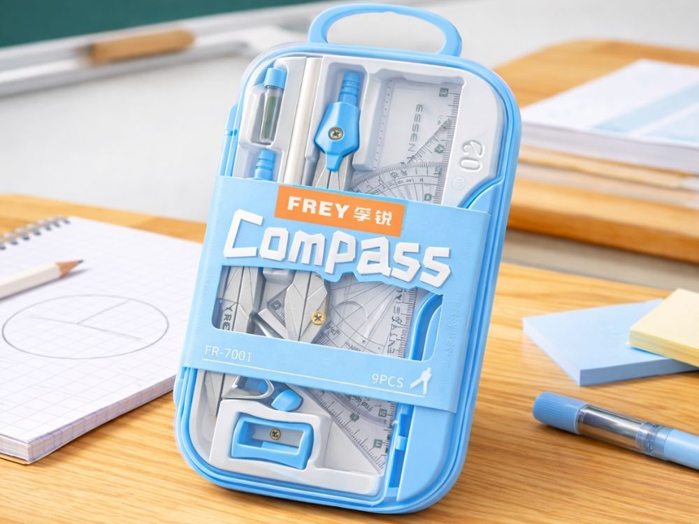Geometrie Set 9 teilig Zirkel Lineal Geodreieck Etui Schule Set