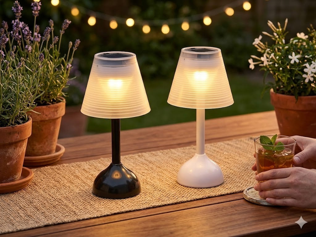 Solar Tischlampe LED 1 Stück Außen Deko weiß schwarz Garten Balkon