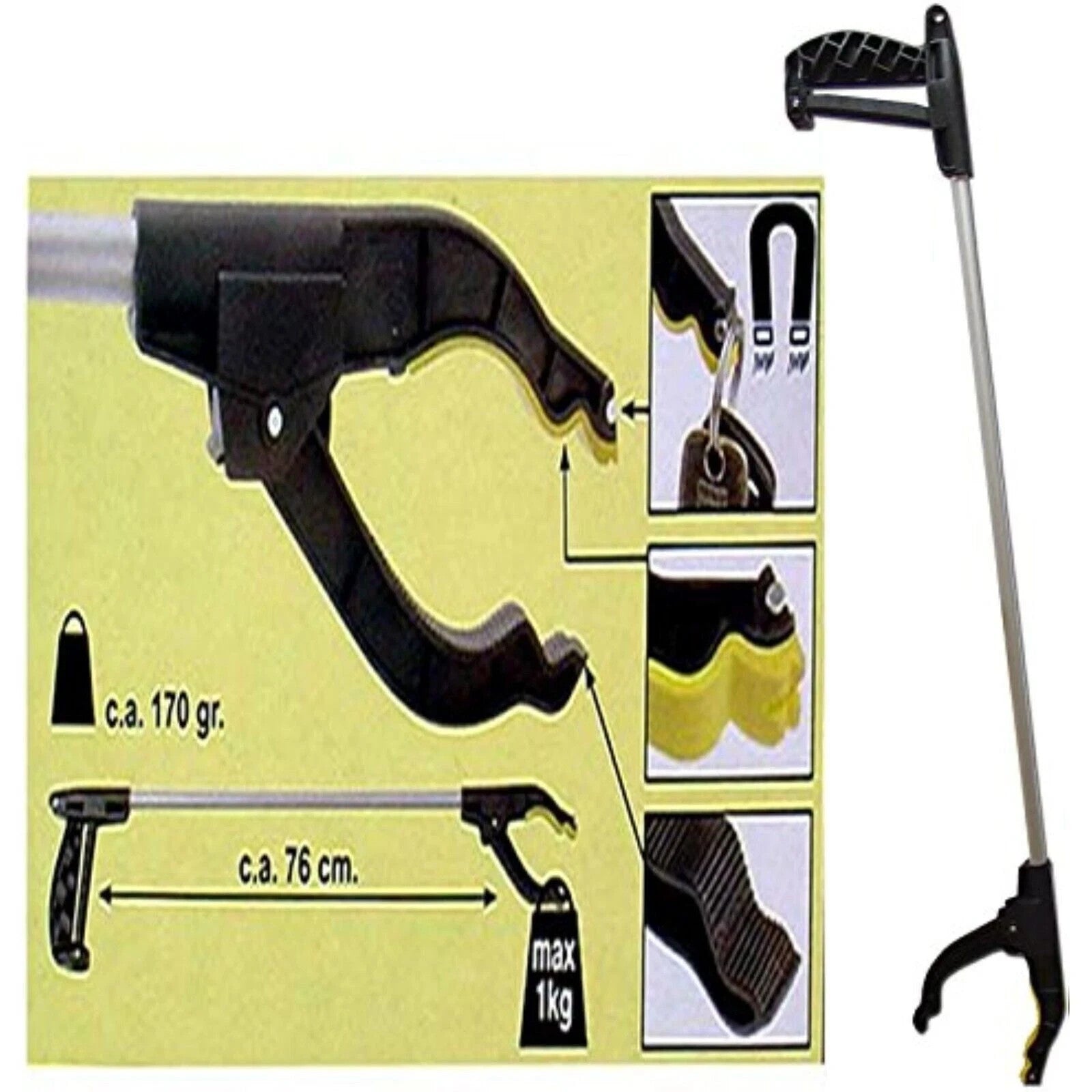 Greifhilfe 76cm Aluminium mit Magnet Greifer Zange 10 Stück Set