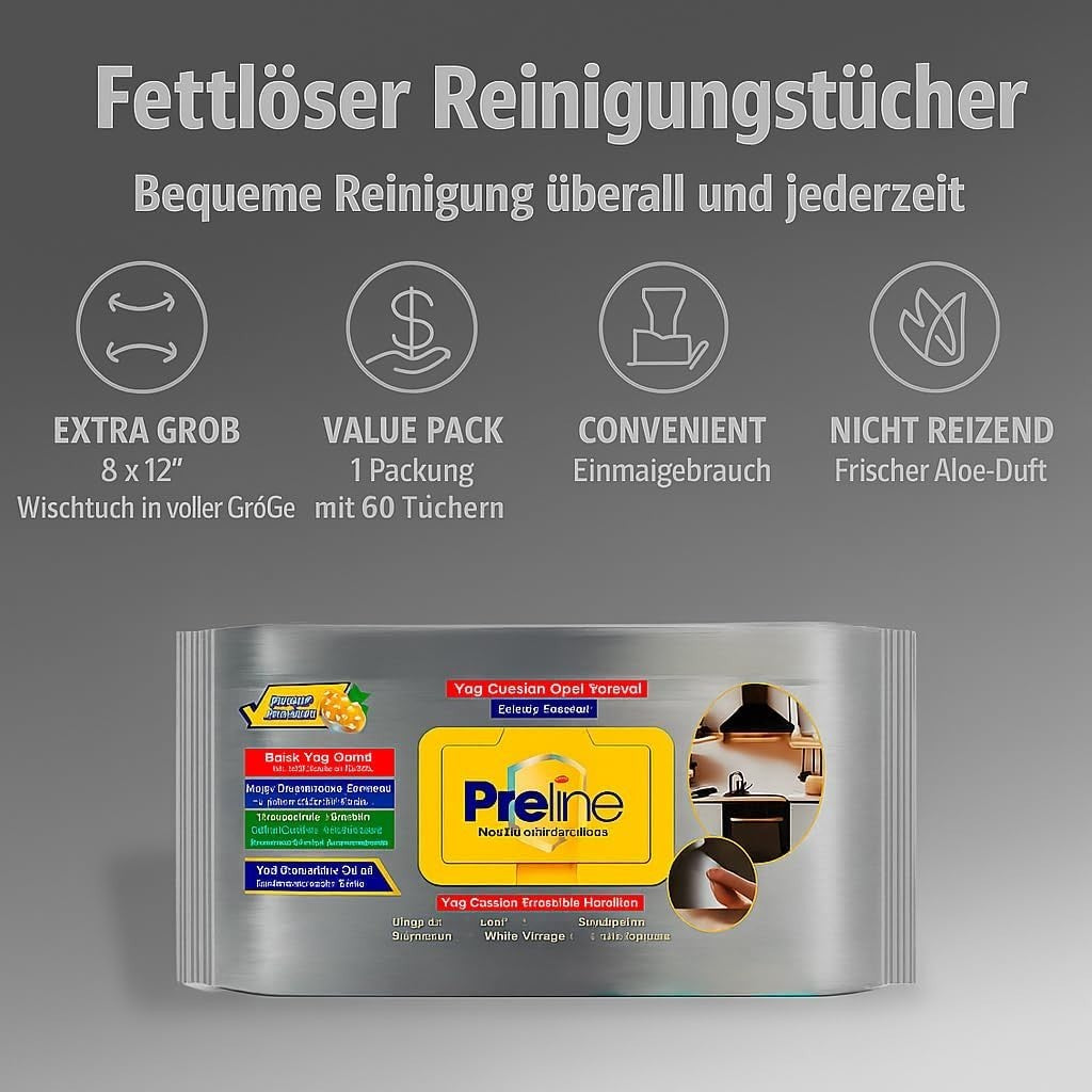 Fettlöser Reinigungstücher XL 60 Stück 1 oder 12 Pack Küche Ofen