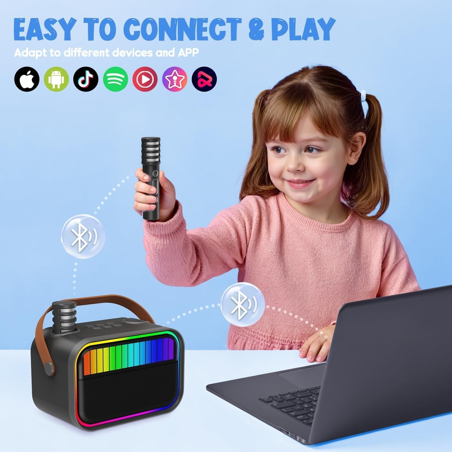 Karaoke Maschine Bluetooth 2 Mikrofone tragbar Kinder Party Lautsprecher