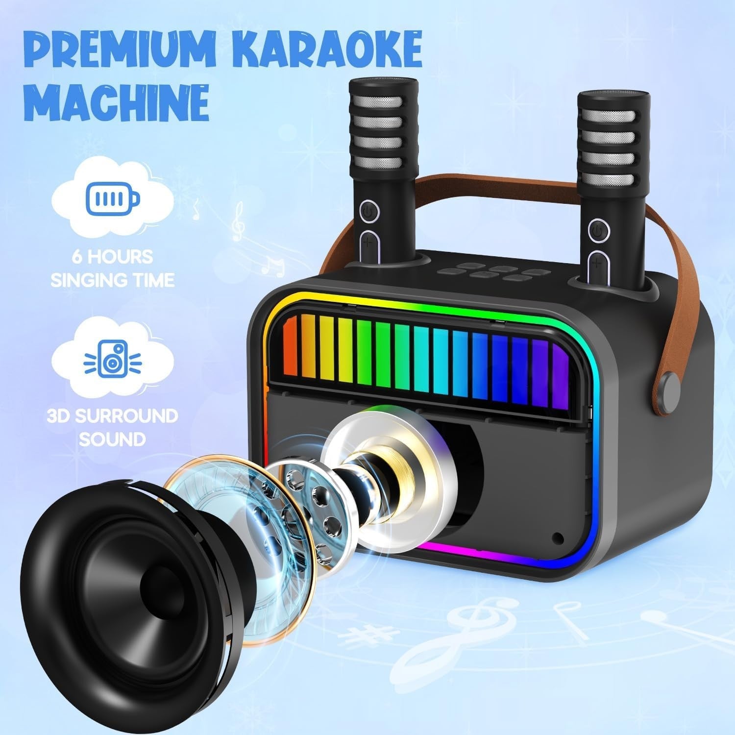 Karaoke Maschine Bluetooth 2 Mikrofone tragbar Kinder Party Lautsprecher
