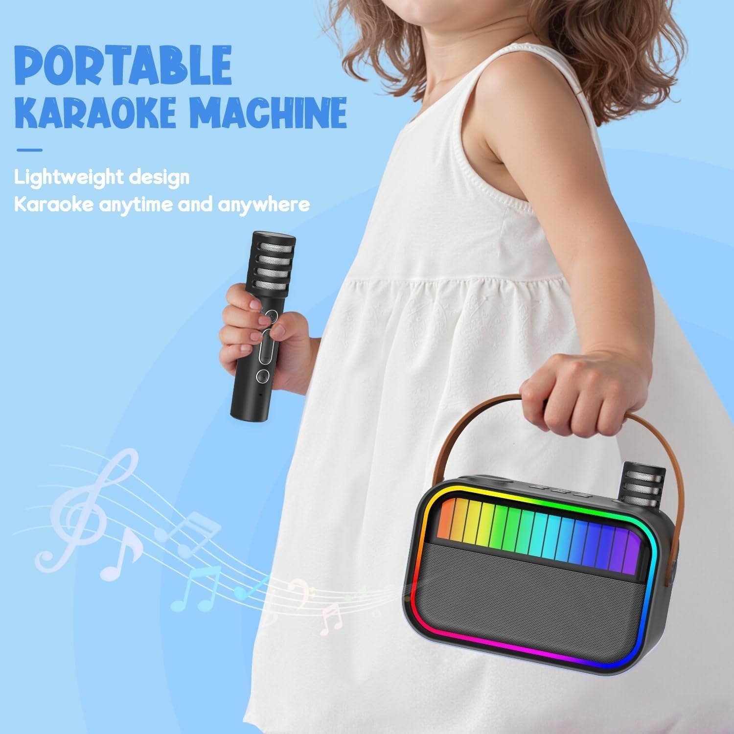 Karaoke Maschine Bluetooth 2 Mikrofone tragbar Kinder Party Lautsprecher