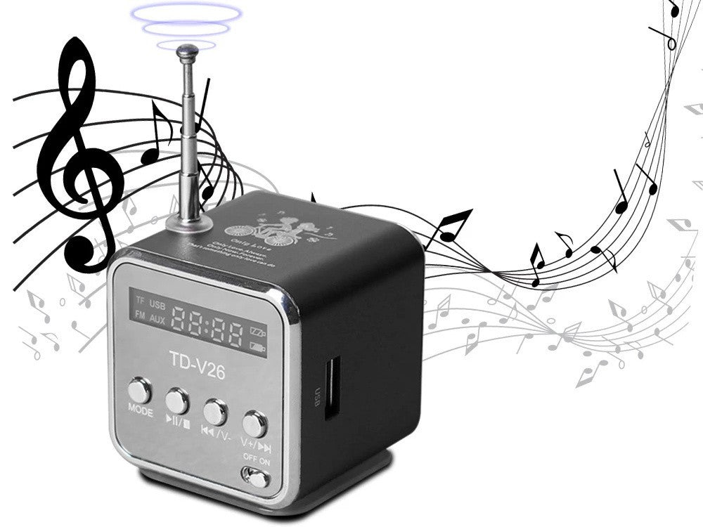 Mini Bluetooth Lautsprecher Tragbarer  – FM Radio, USB, AUX, microSD & LED Display (Zufallsfarbe)
