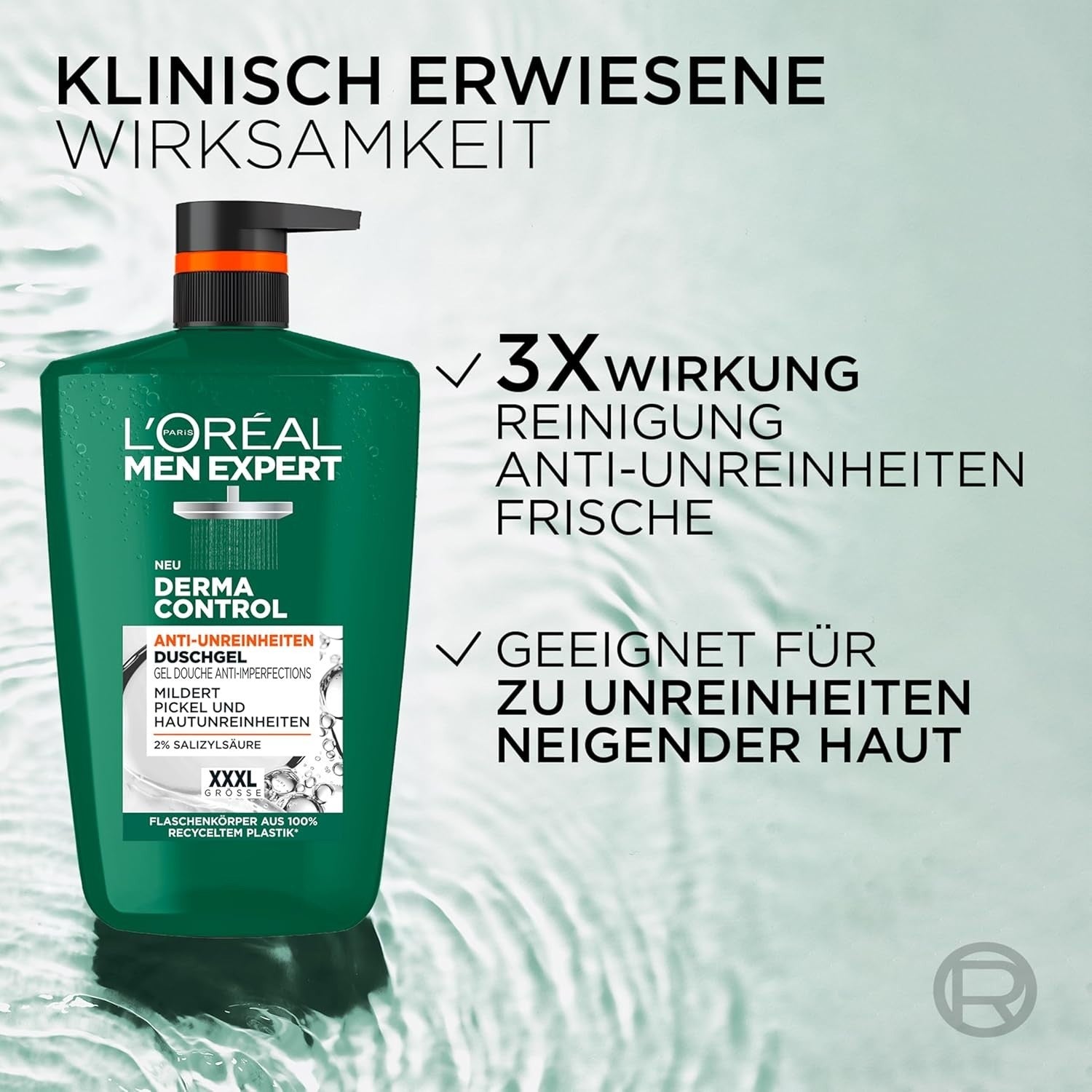 L'Oréal Men Expert XXXL Duschgel und Shampoo für Männer, Duschbad zur Reinigung von Körper, Haar und Gesicht, Herren Körperpflege für zu Unreinheiten neigende Haut, Derma Control, 1 x 1000 ml