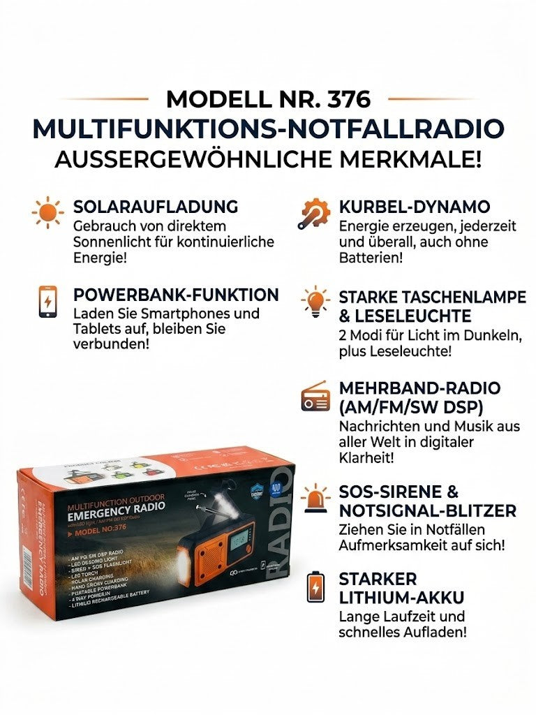 Notfallradio Solar Kurbel 4000mAh AM FM SW Powerbank LED SOS