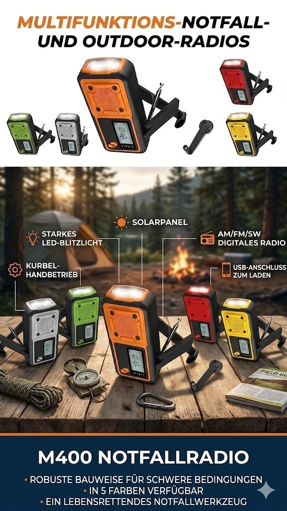 Notfallradio Solar Kurbel 4000mAh AM FM SW Powerbank LED SOS
