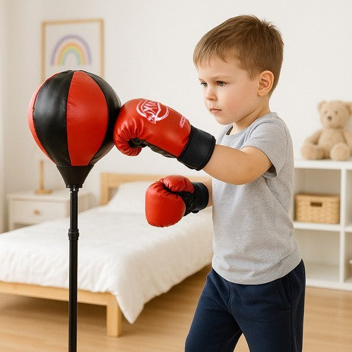 Kinder Boxsack Set Höhenverstellbar mit Boxhandschuhe Punching Ball