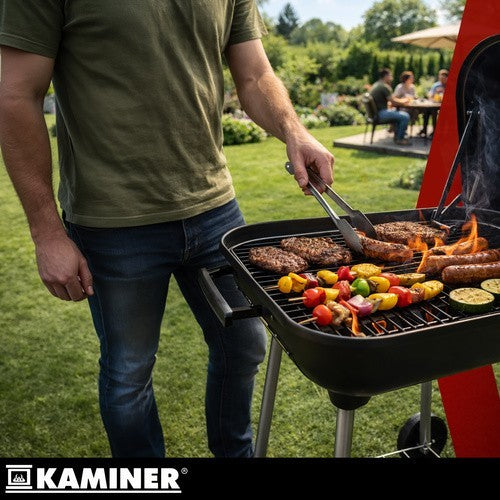 Holzkohlegrill mit Deckel fahrbar Grillwagen Garten Grill