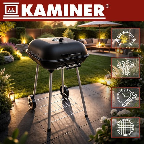 Holzkohlegrill mit Deckel fahrbar Grillwagen Garten Grill