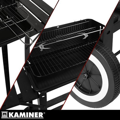 Holzkohlegrill Grillwagen mit Drehspieß Garten BBQ mit Ablage
