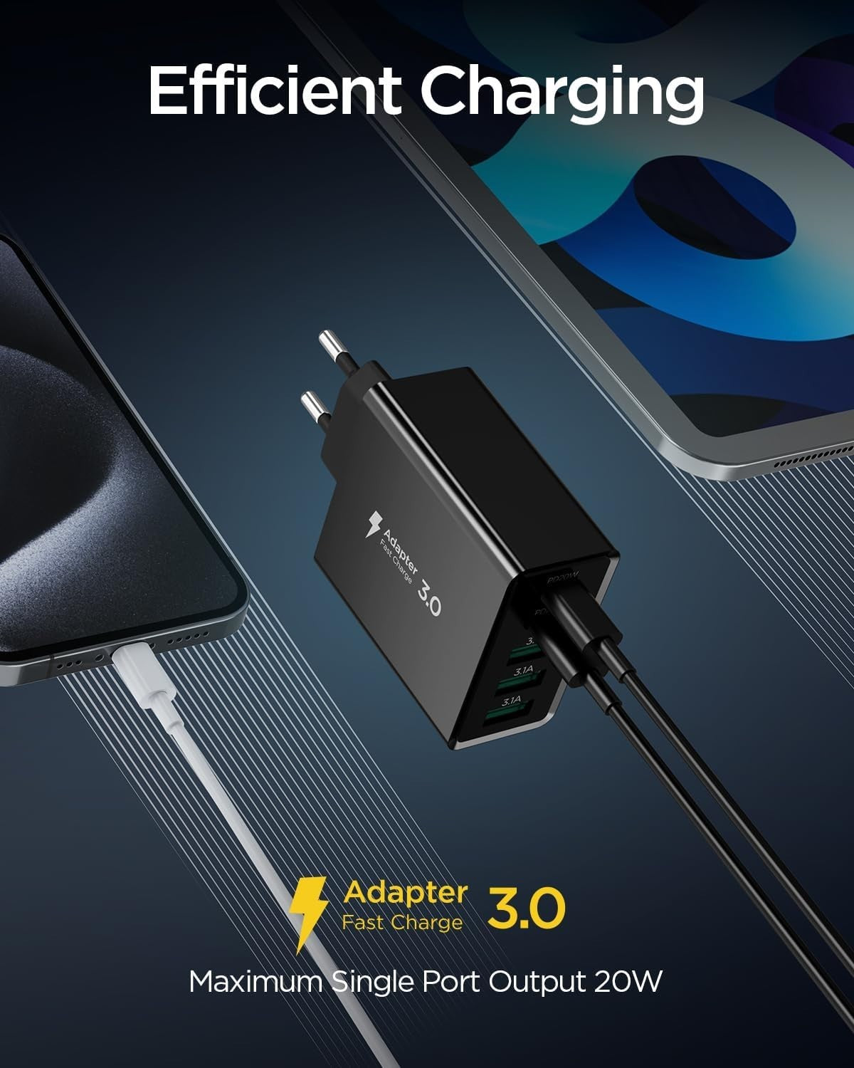 50W 5-Port USB Ladegerät Schnellladegerät USB-C USB-A Netzteil Universal Adapter
