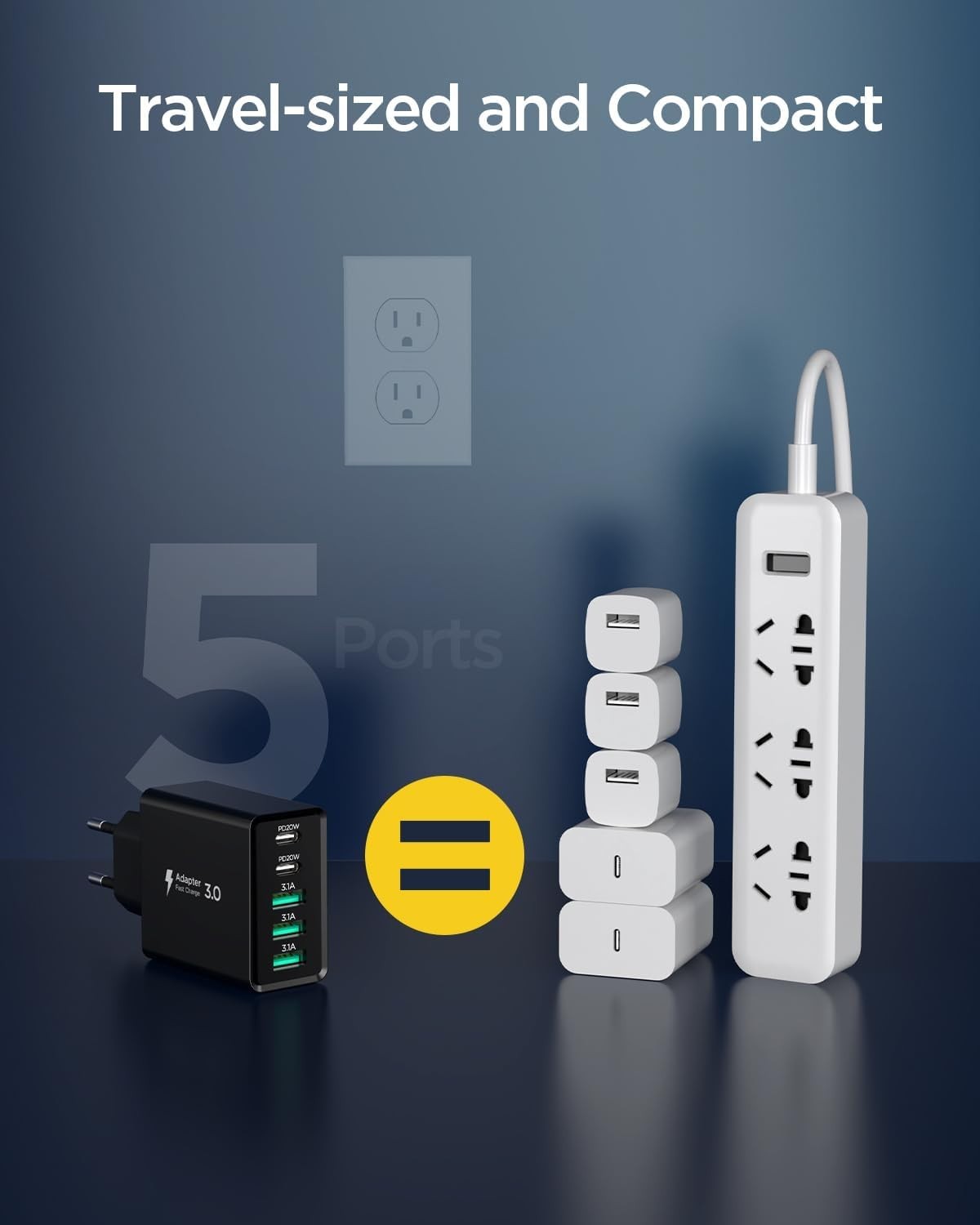 50W 5-Port USB Ladegerät Schnellladegerät USB-C USB-A Netzteil Universal Adapter