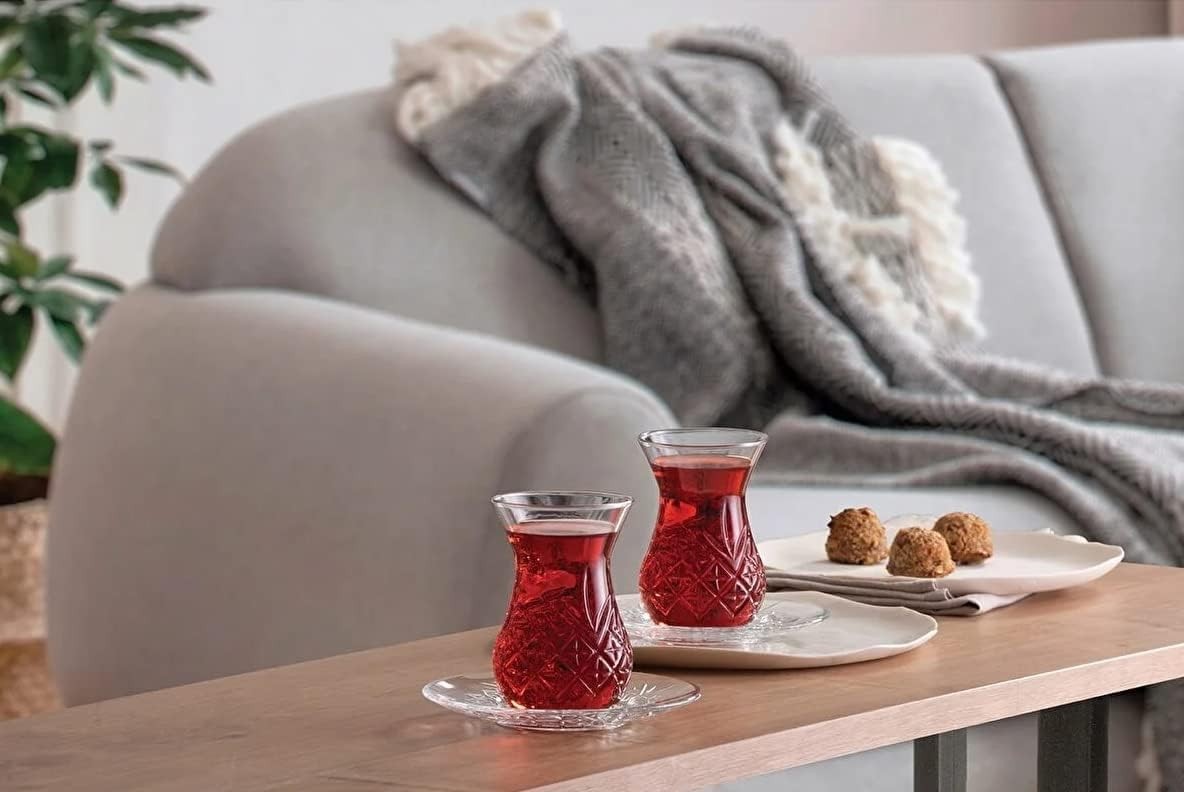 Pasabahce Teegläser Set 12tlg  mit Untertasse Glas Teeservice