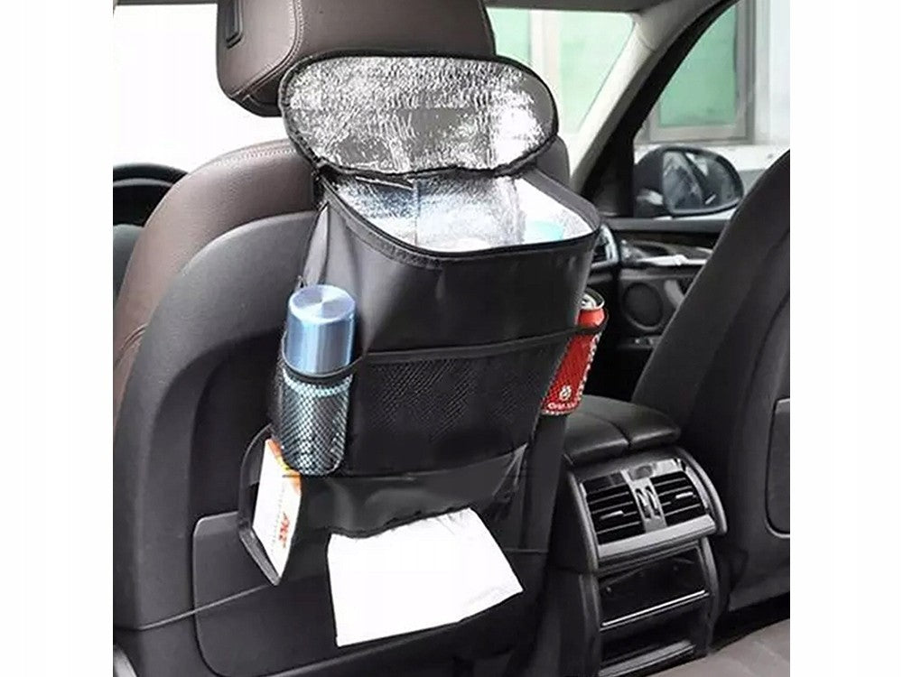 Auto Rückenlehnen Organizer mit Thermotasche – Multifunktionale Rücksitz Aufbewahrungstasche mit Kühltasche, Getränkehalter und Stauraum für Auto Reisen