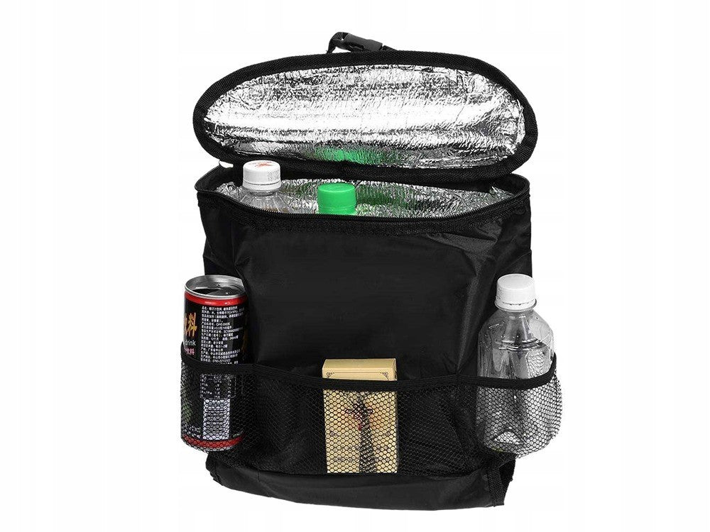 Auto Rückenlehnen Organizer mit Thermotasche – Multifunktionale Rücksitz Aufbewahrungstasche mit Kühltasche, Getränkehalter und Stauraum für Auto Reisen