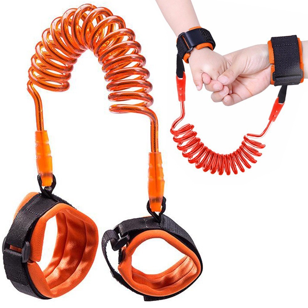 Kinder Sicherheitsarmband Anti Verlust Lauflernleine Orange – Verstellbare Sicherheitsleine für Kinder mit Spiralkabel und Handgelenkband
