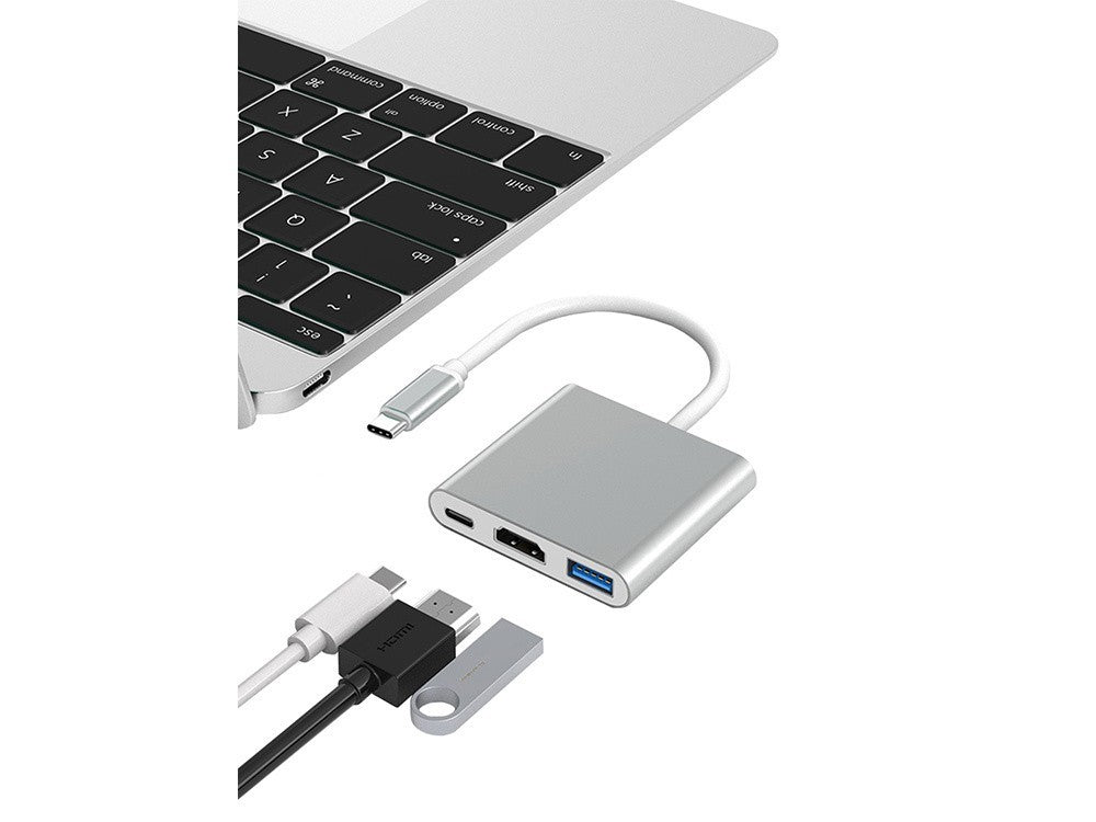 USB C Hub 3in1 mit HDMI 4K und USB 3.0 – Type C Adapter für Laptop, MacBook, Tablet und PC