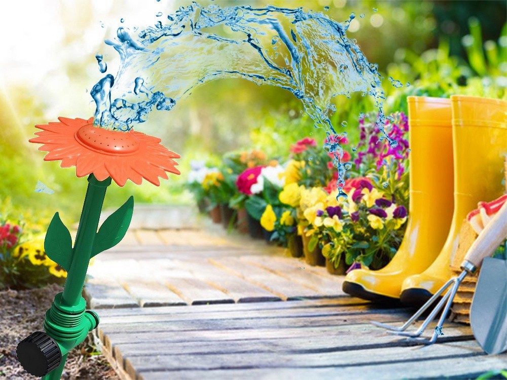 Garten Sprinkler Sonnenblume mit Erdspieß – Dekorativer Rasensprenger für Gartenbewässerung, Rasen und Blumenbeete