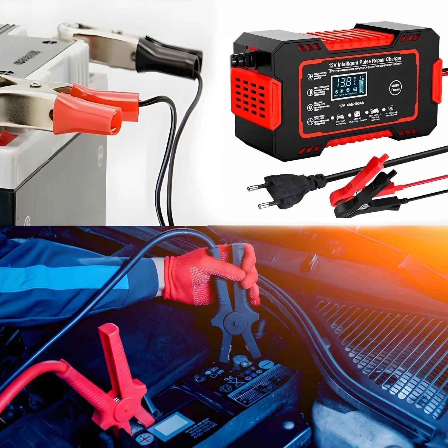 Batterieladegerät 12V 24V 10A Auto Ladegerät LCD Reparatur