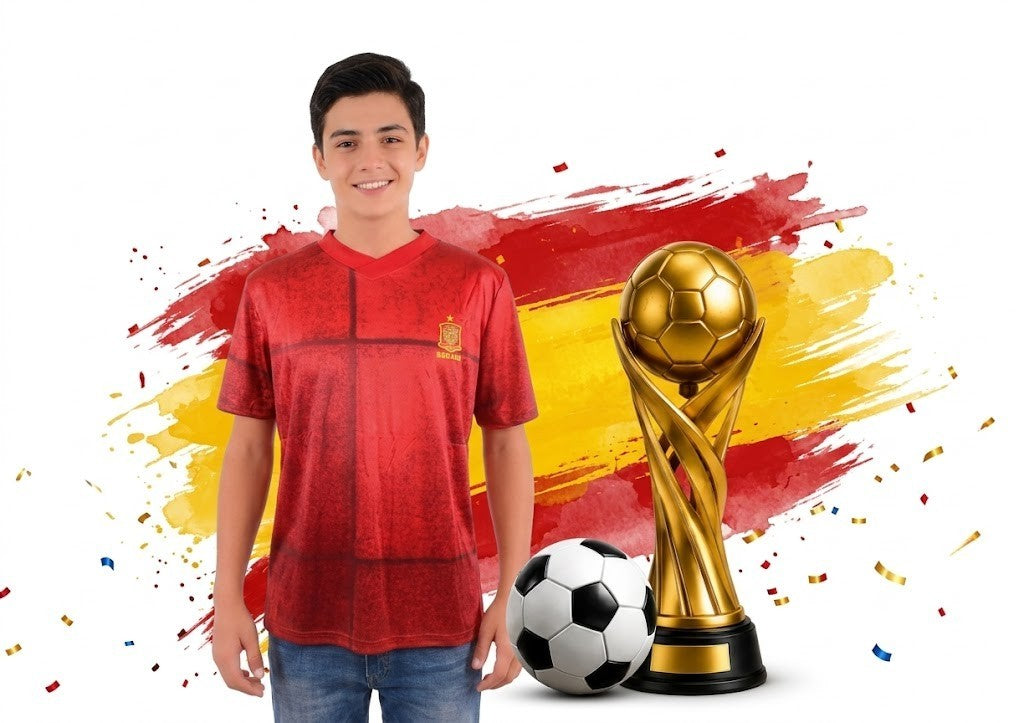 Spanien FanShirt Fußball T-Shirt WM EM Trikot Unisex V-Ausschnitt