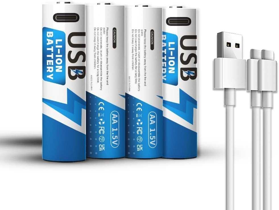 Rechargeable AA batteries 2600mAh 4 pieces with charging cable USB-C rechargeable 