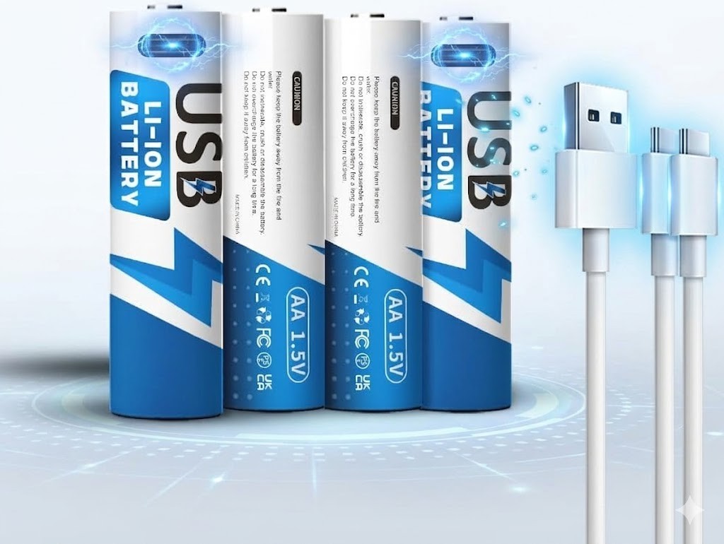 Rechargeable AA batteries 2600mAh 4 pieces with charging cable USB-C rechargeable 