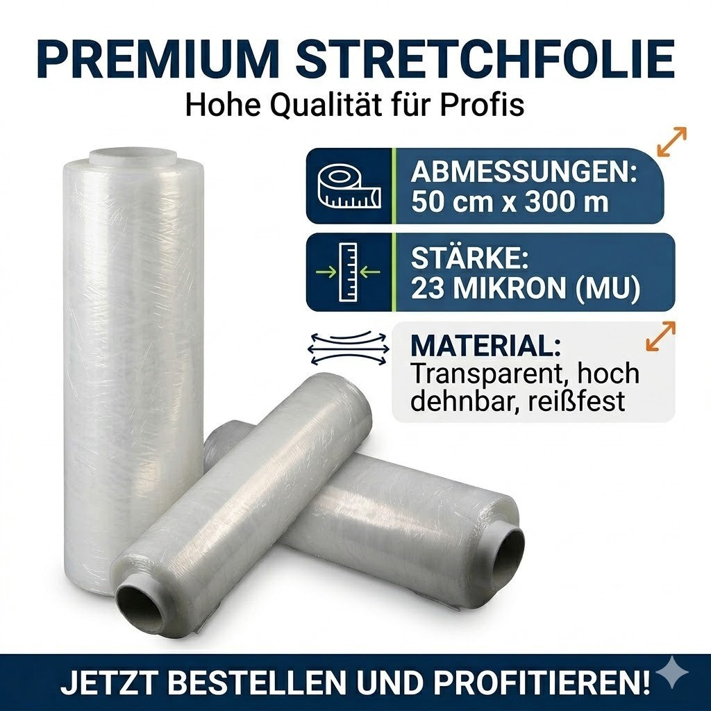 Stretchfolie 50cm x 300m Transparent Palettenfolie Verpackungsfolie