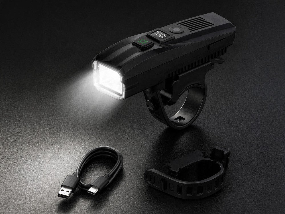 LED Fahrradlampe USB-C Akku Frontlicht mit Lichtsensor – 5 Lichtmodi, Akkustandsanzeige und Fahrradbeleuchtung für Alltag & Nachtfahrten