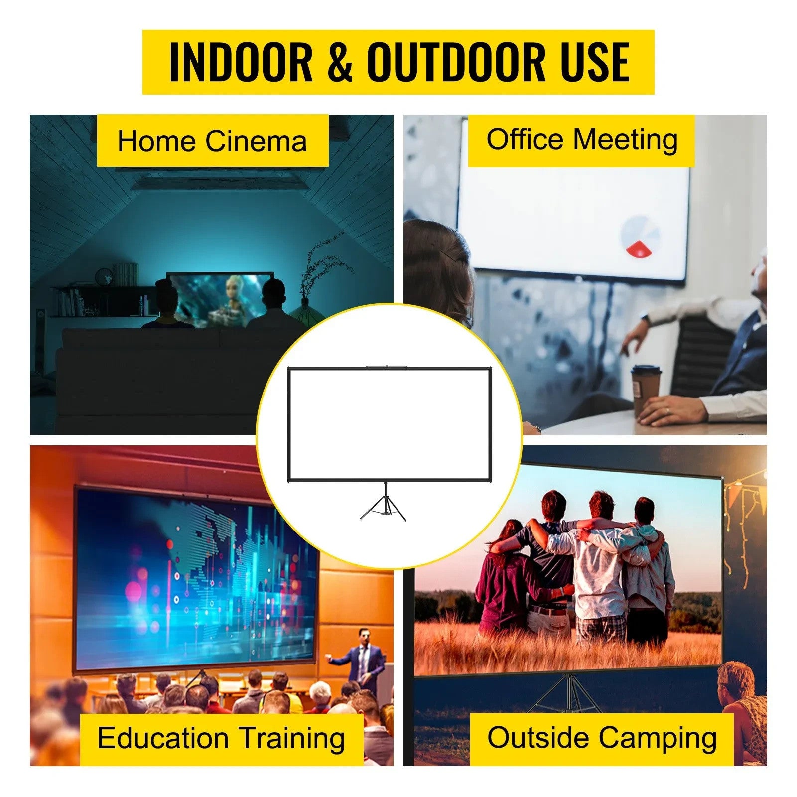 Beamer Leinwand mit Stativ 70–150 Zoll Auswahl – 16:9 Projektor Leinwand für Heimkino, Präsentationen und Outdoor Kino
