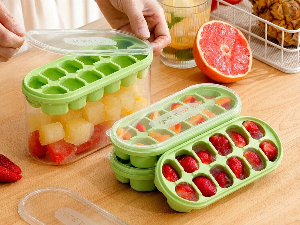 Eiswürfelform Silikon mit Deckel Eiswürfelbehälter 12 Würfel 700ml