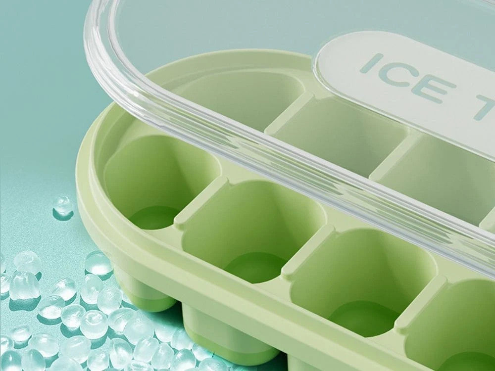 Eiswürfelform Silikon mit Deckel Eiswürfelbehälter 12 Würfel 700ml