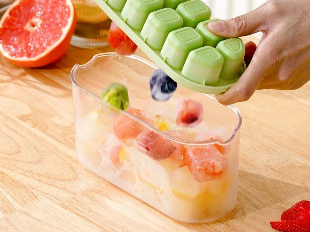 Eiswürfelform Silikon mit Deckel Eiswürfelbehälter 12 Würfel 700ml