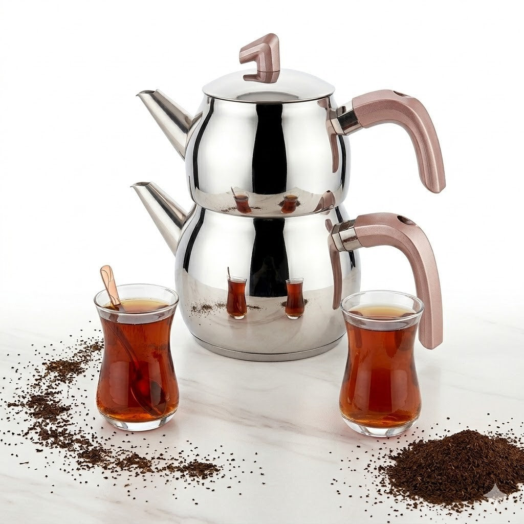 Karaca Belinay Midi Teekannen Set Edelstahl Rose Teekocher 1,6L