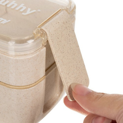 Lunchbox 750ml mit Besteck Brotdose Bento Box 2 Fächer Weizenstroh Beige