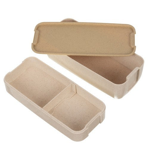 Lunchbox 750ml mit Besteck Brotdose Bento Box 2 Fächer Weizenstroh Beige