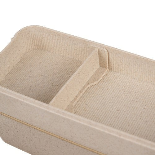 Lunchbox 750ml mit Besteck Brotdose Bento Box 2 Fächer Weizenstroh Beige
