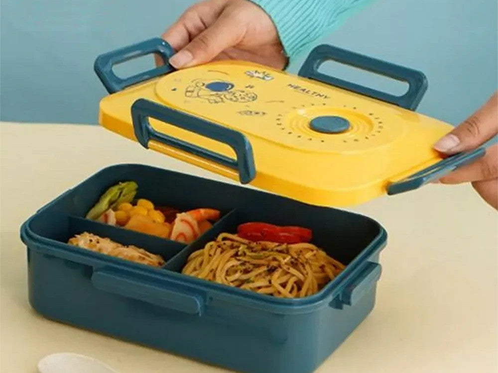 Lunchbox Brotdose mit Fächern Besteck Bento Box Schule Arbeit Grün