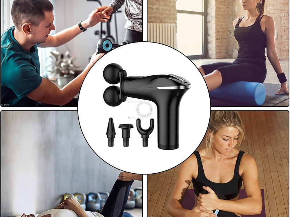 Massagepistole Muskelmassagegerät 6 Stufen USB-C 4 Aufsätze Schwarz