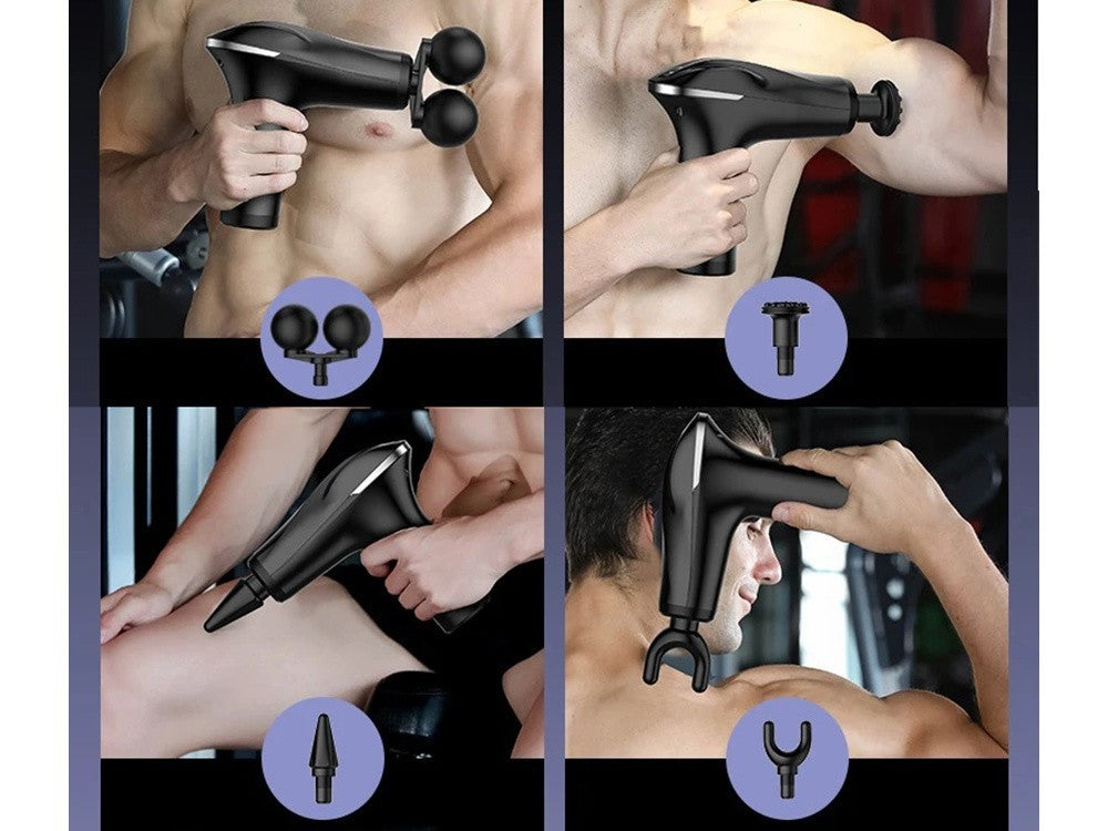 Massagepistole Muskelmassagegerät 6 Stufen USB-C 4 Aufsätze Schwarz
