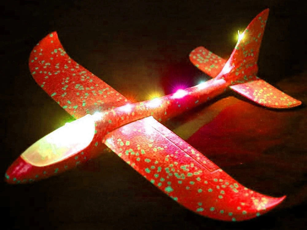 Styroporflugzeug LED Wurfgleiter 47cm Flugzeug Kinder Outdoor Rot