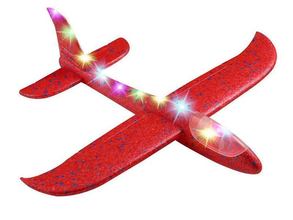 Styroporflugzeug LED Wurfgleiter 47cm Flugzeug Kinder Outdoor Rot